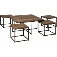 Tower Living Via coffeetable set (5) - 90x90x45 40x40x38 - recl. teak w-grey (Grijs, 90x90x45cm)