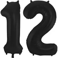 Folat Leeftijd feestartikelen/versiering grote folie ballonnen 12 jaar zwart 86 cm - Ballonnen
