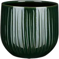 Mica Decorations Plantenpot - donkergroen - glans ribbel - D25/H20 cm - Plantenpotten