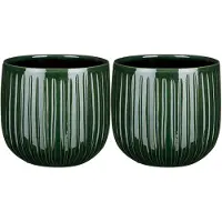 Mica Decorations 2x stuks plantenpot/bloempot donkergroen ribbels - D25/H20 cm - Plantenpotten