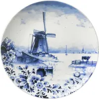 Heinen Delfts Blauw Wandbord Molen Blauw D 20,5 H 2 Cm