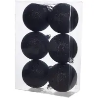Cosy & Trendy Cosy @Home Kerstballen Zwart glitter ø 8 cm - 6 Stuks