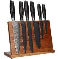 Shinrai Japan - Messenset met Blok - 6 delig - Koksmes - Damascus Pakka Wood - Magnetisch Messenblok Enkelzijdig
