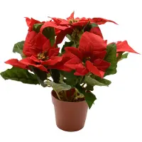 Décoris Poinsettia zijde pot d16h27 cm kerstrood kerst