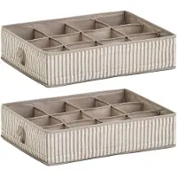 Zeller kleding/kast organiser - 2x - 12 vakken - beige - 44 x 34 x 11 cm - polyester - Opbergmanden