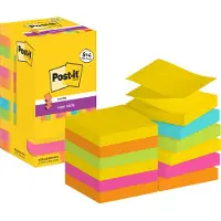 Post-It Super Sticky Z-Notes R330-SSCARN-P8+4 76x 76 mm 90 Vellen per blok Blauw, geel, groen, oranje, roze, Pak van 12 (8+4 gratis)