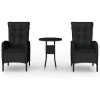 vidaXL 3-delige tuin-bistroset, zwart, van polyrotan