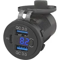Pricenet USB-inbouwdoos met 3 poorten en voltmeter - Quick Charge 3.0 en Power Delivery - 12V-24V - met beschermend deksel