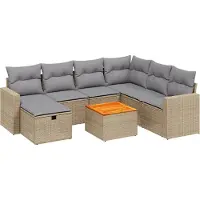 vidaXL 8-delige Loungeset met kussens poly rattan gemengd beige