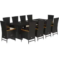 vidaXL 11-delige Tuinset met kussens poly rattan zwart