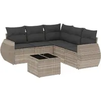 vidaXL 6-delige Loungeset met kussens poly rattan lichtgrijs