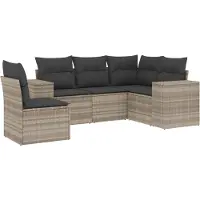 vidaXL 5-delige Loungeset met kussens poly rattan lichtgrijs