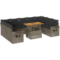 vidaXL 10-delige loungeset voor de tuin met kussens, grijs, polyrotan