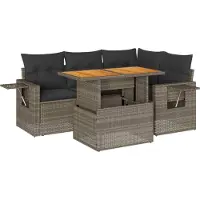 vidaXL 5-delige tuinmeubelset met kussens, grijs, polyrotan