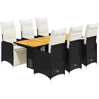 vidaXL 7-delige Bistroset met kussens poly rattan zwart