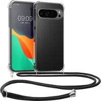 Kwmobile telefoonhoesje geschikt voor Google Pixel 9 Pro XL - Hoesje met telefoonkoord - Back cover in transparant / zwart