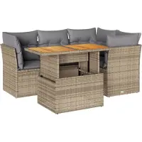 vidaXL 5-delige tuinmeubelset met kussens, beige, van polyrotan