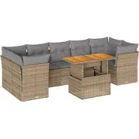vidaXL 8-delige Loungeset met kussens poly rattan beige