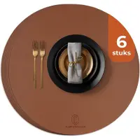 Castagnola Lederlook Placemats - Ronde Placemats - Antislip Placemat van Kunstleer - Waterafstotende Onderlegger - Onderzetter - 6 Stuks - Diameter 38 cm - Bruin