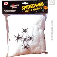 Widmann - Spinnenweb 100 Gram Met 5 Spinnen - Zwart, Wit / Beige - Halloween - Verkleedkleding
