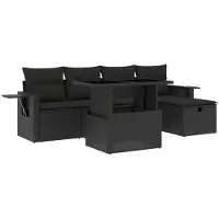 vidaXL 6-delige tuinmeubelset met kussens, zwart, polyrotan
