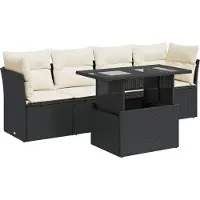 vidaXL 5-delige tuinmeubelset met kussens, zwart, polyrotan