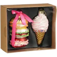 House of Seasons Kersthangers macaron en ijsje - 2x - glas - Kersthangers