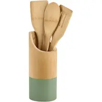 Kesper Keukengerei lepels set 3-delig - 31 cm - in houder - bamboe - lichtbruin/groen - Keukengerei