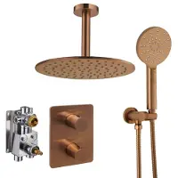 Ben Lavion 250 inbouw regendoucheset met 4 straalsoorten en plafondaansluiting Ø25cm geborsteld koper pvd