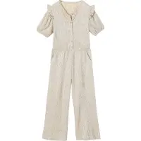 Vertbaudet Feestelijke jumpsuit met pofmouwen en volants voor meisjes goud