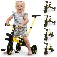 Mobiclinic Chase - Driewieler - 5-in-1 - Evolutionair - Verstelbaar stuur - Max 25 kg - Met duwstang - Opvouwbaar - 1 tot 5 jaar - Geel