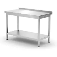 Hendi Muurwerktafel met opstaande rand en schap – 600 mm diep – 1200x600x x(H)850 mm – roestvast staal