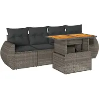 vidaXL 5-delige tuinmeubelset met kussens, grijs, polyrotan