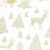 Unique living Decoratie stof/tafelloper - goud - rendieren en kerstbomen - 300 x 28 cm
