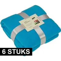 James & nicholson Fleece bankdeken/plaid - 6x - turquoise blauw - 130 x 170 cm - 240 grams - pluisvrij - wasbaar