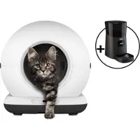 Zedar Automatische Kattenbak - Zelfreinigende Kattenbak - Met kattenbakmat, 3 rollen opvangzakjes en A600 voerautomaat