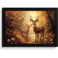 PosterMonkey Poster in lijst - Fotolijst 30x20 cm - Posters - Herfst - Bos - Herten - Bosdieren - Natuur - Bruin - Posterlijst zwart - Decoratie - Wanddecoratie woonkamer - Muurdecoratie slaapkamer