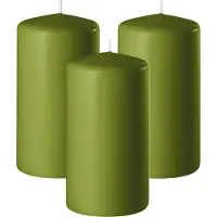 Enlightening Candles Cilinderkaars/stompkaars - 3x - olijfgroen - D6 x H10 cm - 36 branduren - Dikke kaarsen - Voor kandelaar of plateau