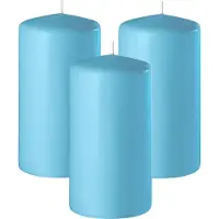 Enlightening Candles Cilinderkaars/stompkaars - 3x - turquoise blauw - D8 x H12 cm - 45 branduren - Dikke kaarsen - Voor kandelaar of plateau