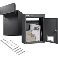 Vevor Wandbrievenbus, Robuuste stalen inbouwbrievenbus voor muren van 70 tot 200 mm dik, Combinatieslot, Brievenbus 320 x 158 x 430 mm, Zwart