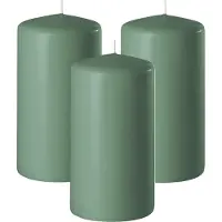 Enlightening Candles Cilinderkaars/stompkaars - 3x - groen - D6 x H15 cm - 58 branduren - Dikke kaarsen - Voor kandelaar of plateau
