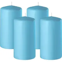 Enlightening Candles Cilinderkaars/stompkaars - 4x - turquoise blauw - D6 x H10 cm - 36 branduren - Dikke kaarsen - Voor kandelaar of plateau