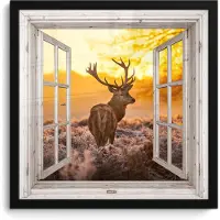 PosterMonkey Poster in lijst - Fotolijst 40x40 cm - Posters - Hert - Herfst - Dieren - Natuur - Bos - Doorkijk - Posterlijst zwart - Decoratie - Wanddecoratie woonkamer - Muurdecoratie slaapkamer