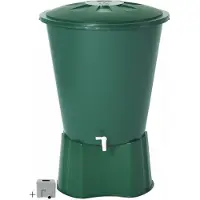 Graf regenton rond 510 L -groen-met kraantje-met voet-met vulautomaat voor rechthoekige regenpijp