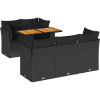 vidaXL 6-delige tuinmeubelset met kussens, zwart, polyrotan