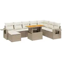 vidaXL 9-delige Loungeset met kussens poly rattan beige