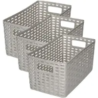 Forte Plastics PlasticForte Opbergmand - 3x - Kastmand - rotan kunststof - zilver - 5 Liter - 15 x 28 x 13 cm - Opbergmanden