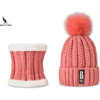 San vitale - Muts - Set met Col - Dikste kwaliteit - 200+ gram - Muts Dames - Wintermuts - Roze