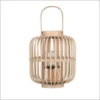Natural Living Lantaarn - Alaya - Bamboe en glas - D24cm x H29cm - bruin - Kandelaar