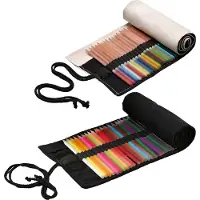 Somstyle Roletui Set - 2 Stuks - Voor 36 Potloden of Stiften - Pennen Etui voor Jongens & Meisjes - Zwart & Beige